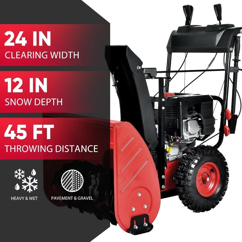 Gas Snow Blower 24-Inch 2-Stage Self-Propelled 212cc Engine Gas Powered with Electric Start, LED Light，home.