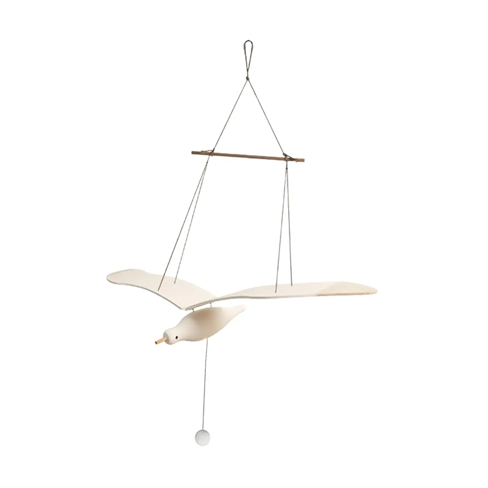 Wooden Seagull Drop Hanging Ornament Mobile for Backyard Decoration and Garden Fence Bird Decor