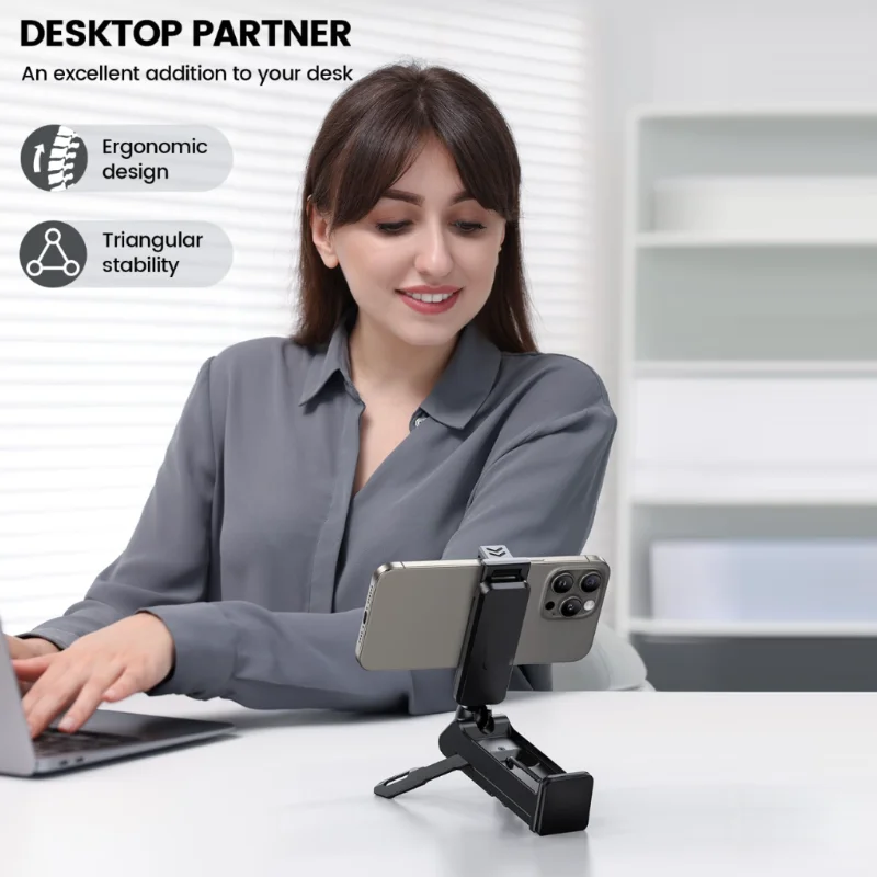 Supporto per telefono da viaggio portatile Staffa per supporto per telefono aereo a mani libere Treppiede da tavolo Supporto per selfie stick con rotazione pieghevole