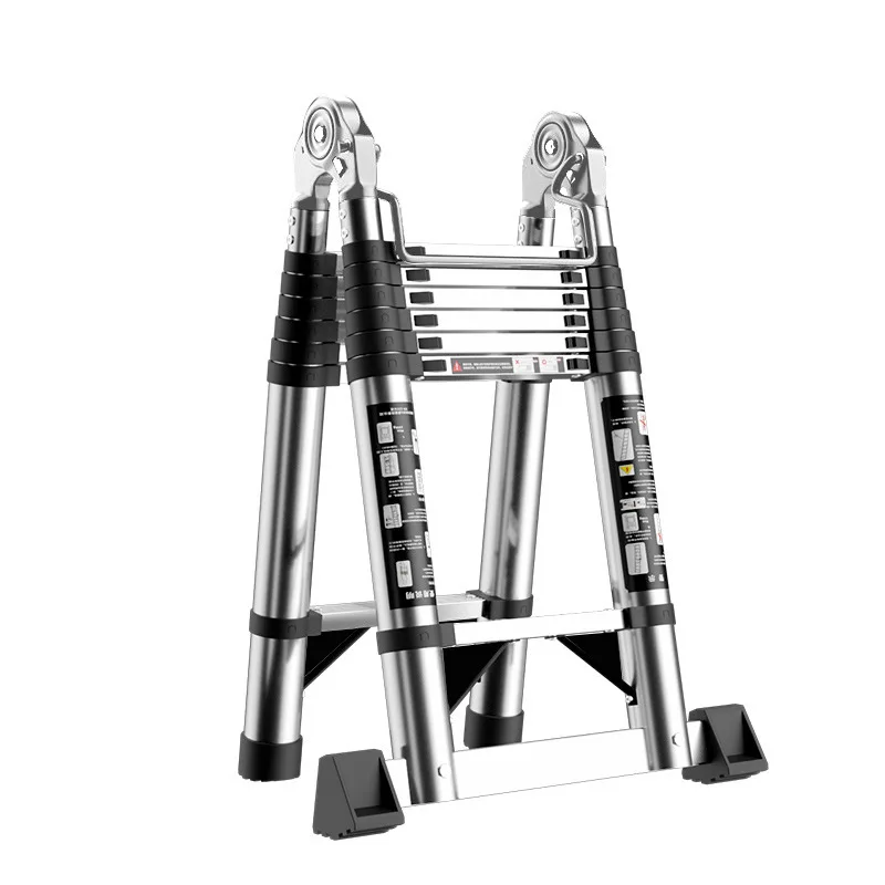 Retractable Stainless Steel Thickened Lifting Herringbone Ladder Household Folding Engineering Stair Multifunctional 150kg Load
