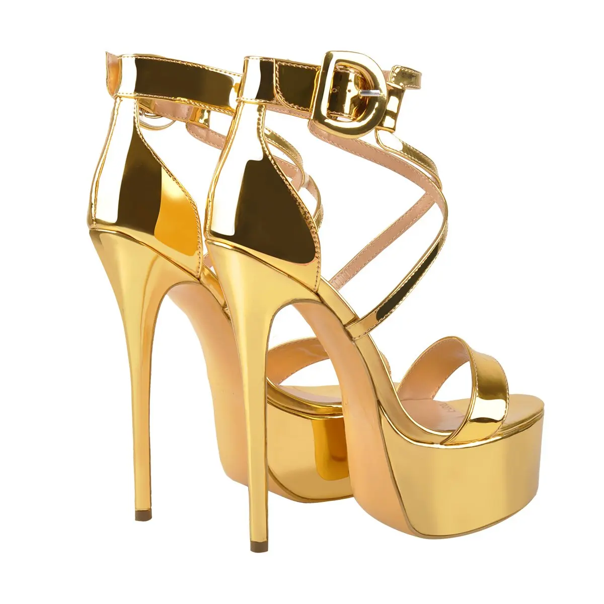 Wholesale New Arrival Sexy Ankle Strap Stiletto Open Toe Gold Platform High Heels Sandals Buckle Strap Summer Fashoin Sexy Shoes