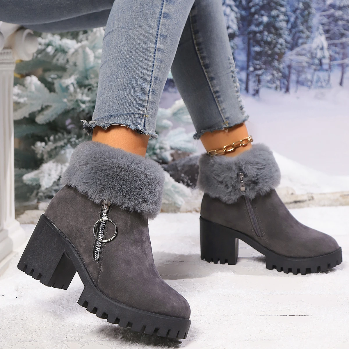 Women Boots Winter Designer High Heels Shoes for Women New Short Plush High Platform Ankle Boots Women Elegant Fashion Shoes