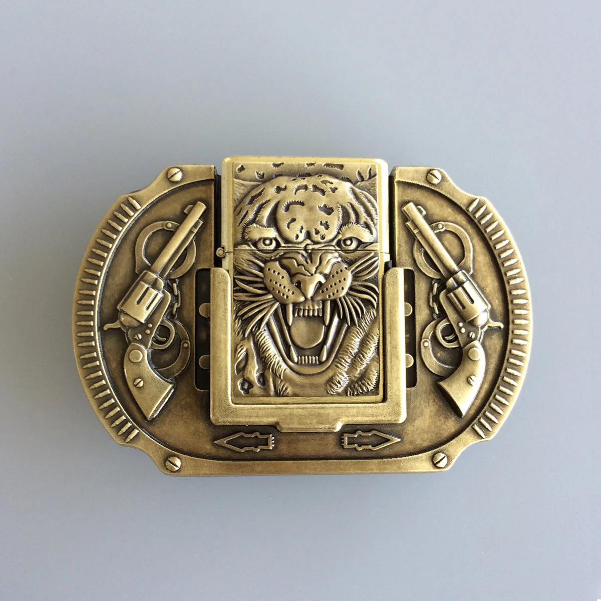 

Antique Brushed Bronze Vintage Tiger Guns Lighter Belt Buckle Gurtelschnalle Boucle de ceinture BUCKLE-LT016AB also Stock in US