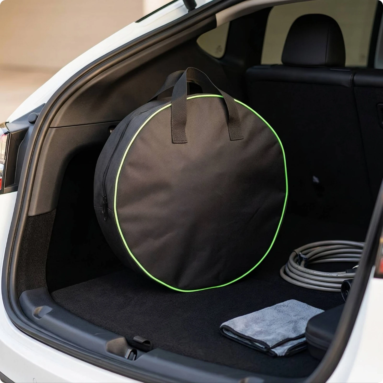 Charging Cable Bag with Handles Waterproof EV Cable Bag Structured Water Resistant for Electric Vehicle Drivers, Car Trunk