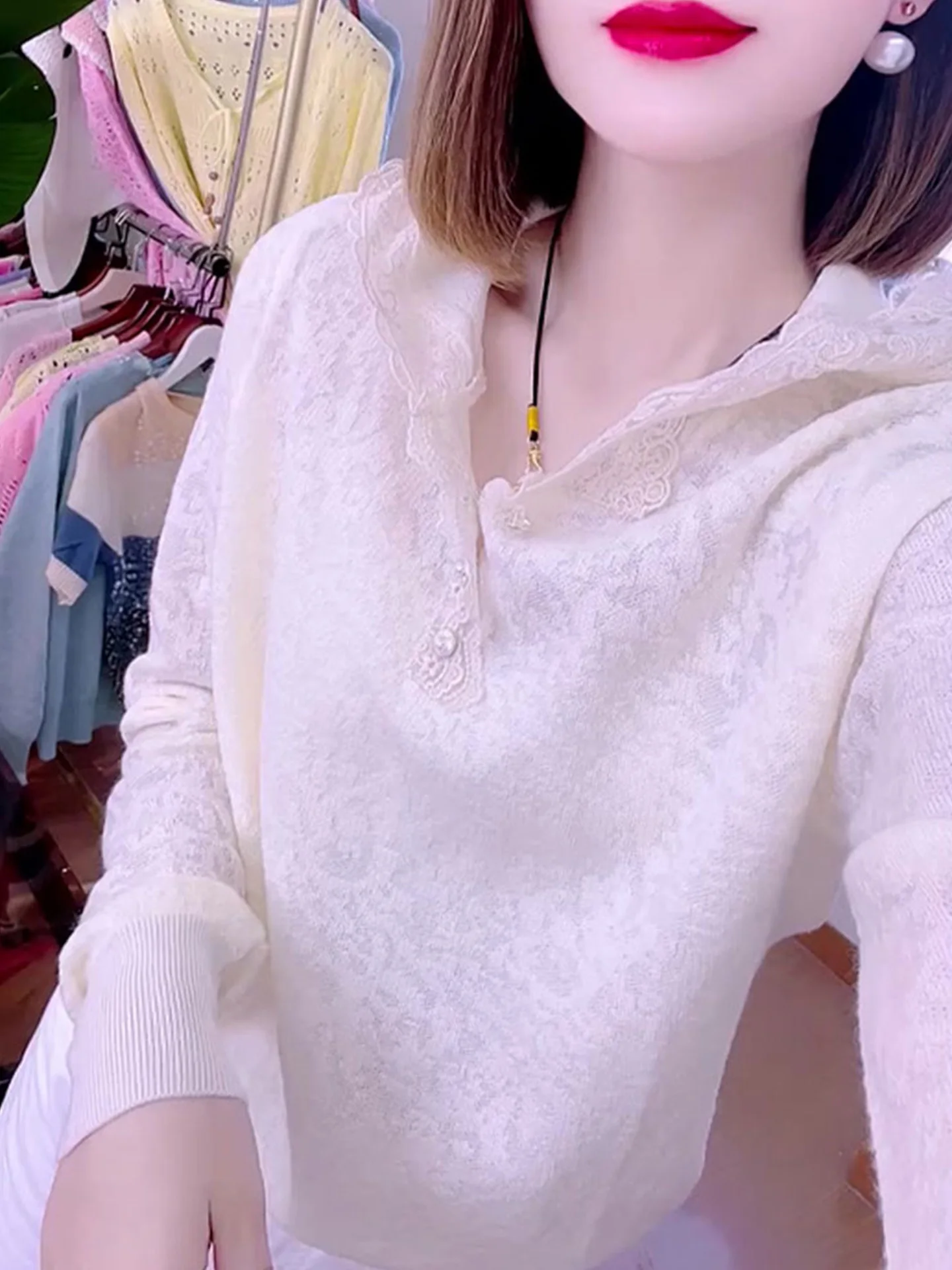 

Белый вязаный топ с длинными рукавами, свободный крой, универсальный, осенняя новинка, эффект похудения, корейская версия, прямой крой