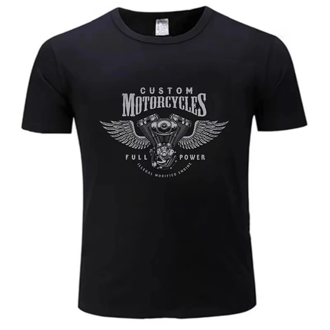 Unisex Motorcycle Biker Graphic T-shirt, Vintage Chopper Bobber Engine Print Oversized Tee, Men American Streetwear Casual Short Sleeve Tops