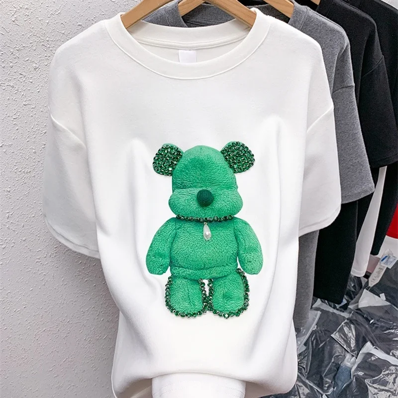 

Summer Bear Loose Ne Op Women's T-irt Harajuku Sle Girls Faion Casual Cotton Top for Women