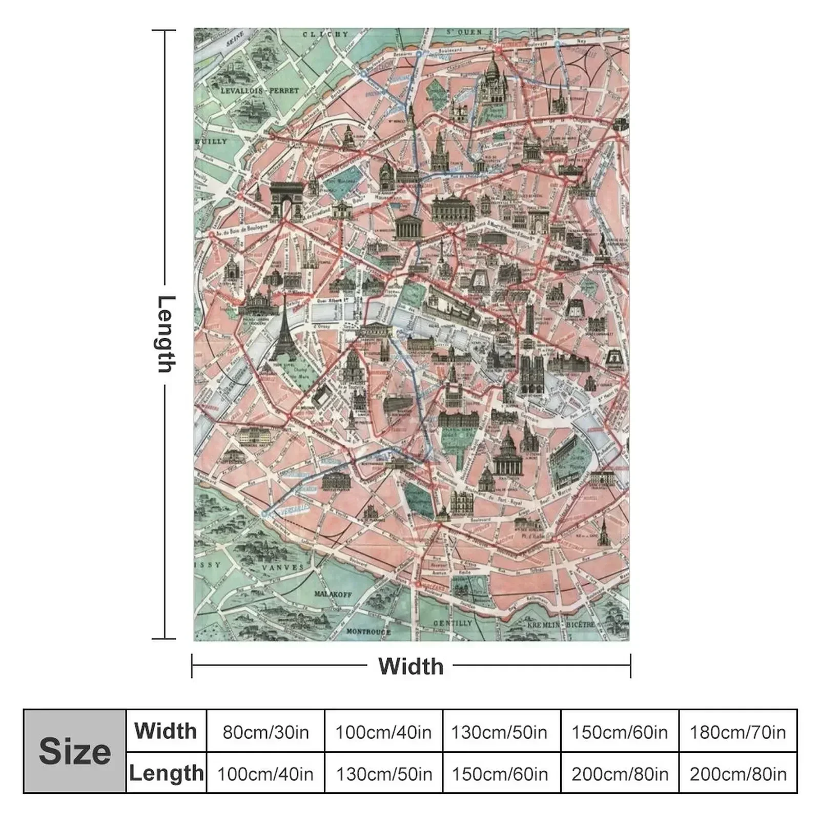 Vintage pocket map of Paris France Throw Blanket Quilt Softest decorative Bed covers Decorative Throw Travel Blankets