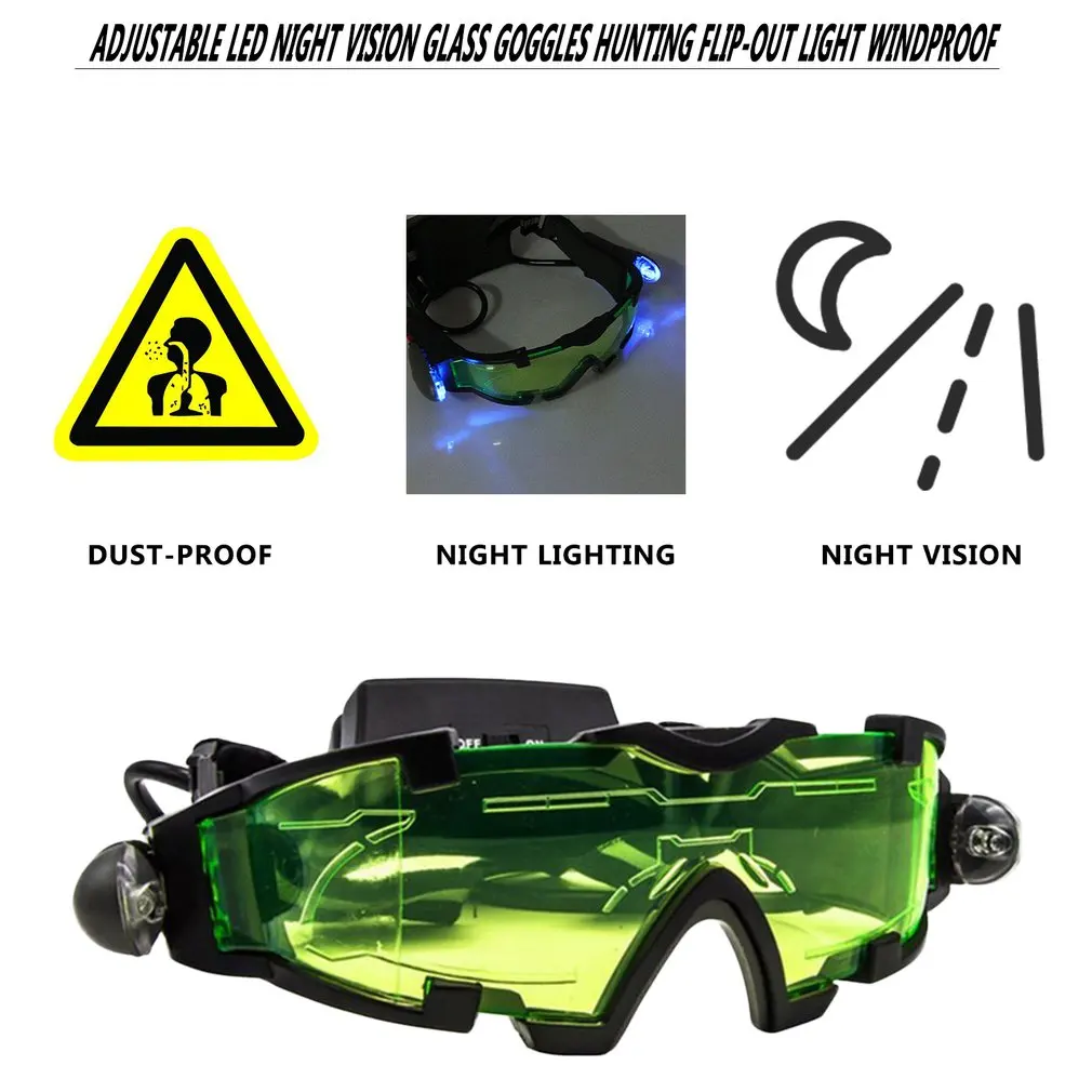 Hot Adjustable LED Night View Glass Goggles Motorcycle Racing Hunting Eyewear With Flip-out Light Windproof Polarized Lens
