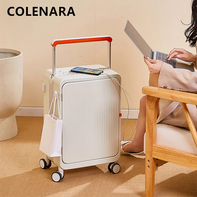 

COLENARA чемодан с зарядкой через USB, 20-дюймовый посадочный чемодан с алюминиевой рамой, 25 дюймов, чемодан на колесиках для ноутбука с передним отверстием, женский дорожный чемодан