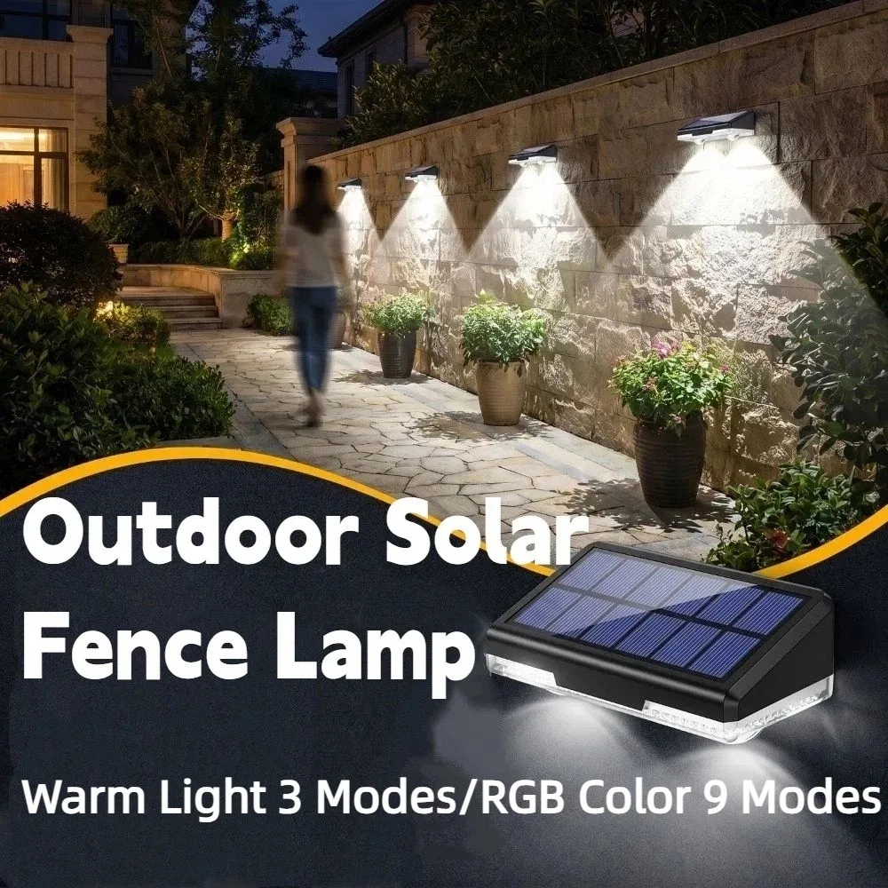 Outdoor Lights Waterproof Solar Deck Lights LED Light Warm White Solar Step Lights RGB Color Shockproof Solar Fence Lamp Stairs