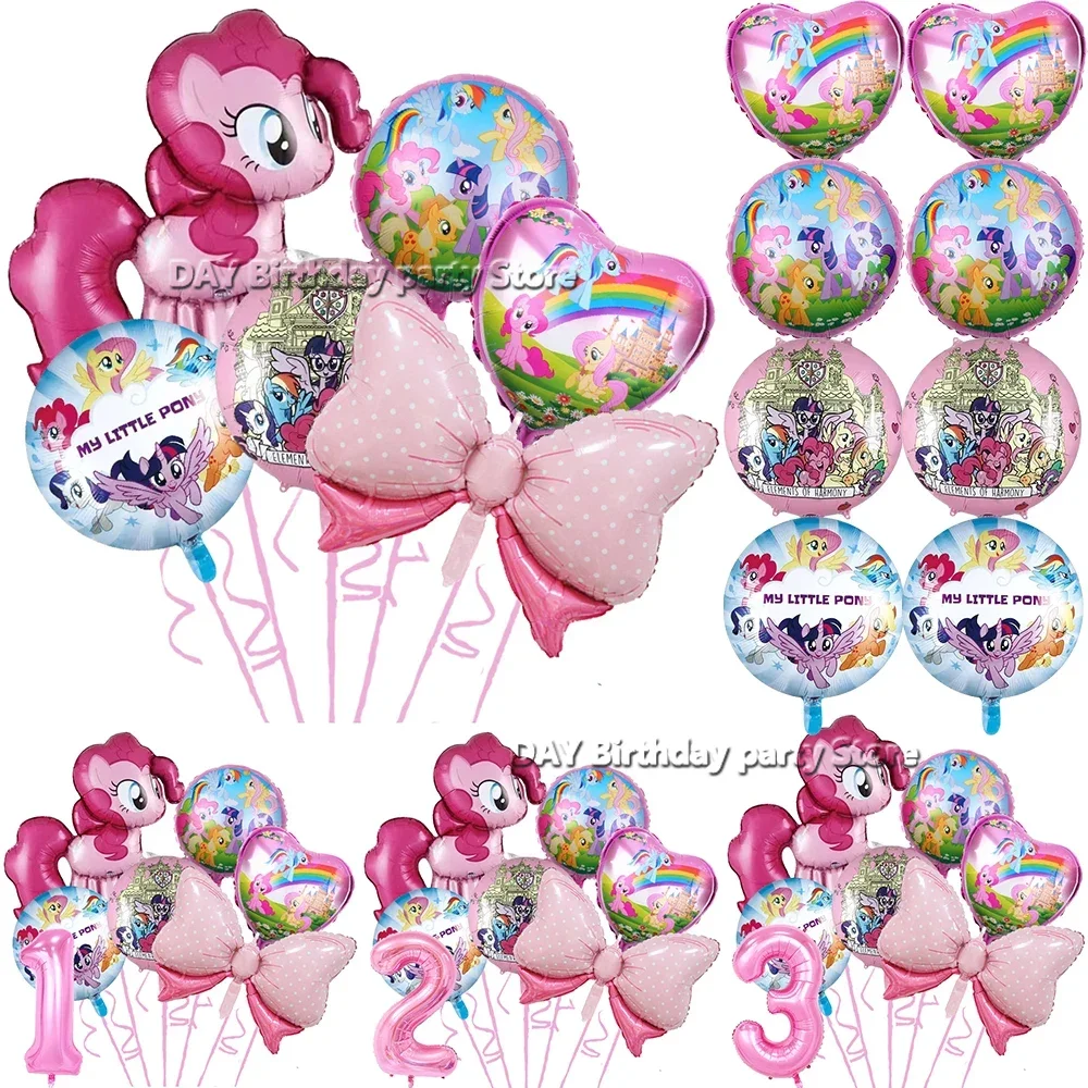 Mijn schattige kleine pony folie ballonnen kit gelukkige verjaardag jaar nummer 32 inch 1-9 roze strik meisjes gunsten pony globlos kraamcadeau