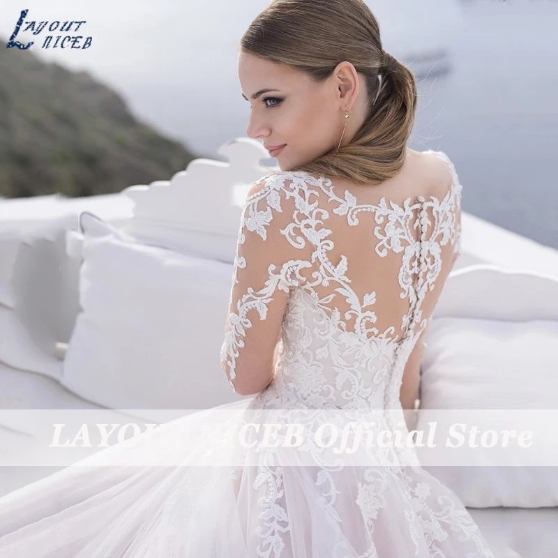 Bố Trí NICEB Dài Tay Áo Wedding Dress Ren Appliques Vestido De Novia Blush Màu Hồng Thanh Lịch Váy Cưới Cho Cô Dâu Tùy Chỉnh Thực Hiện