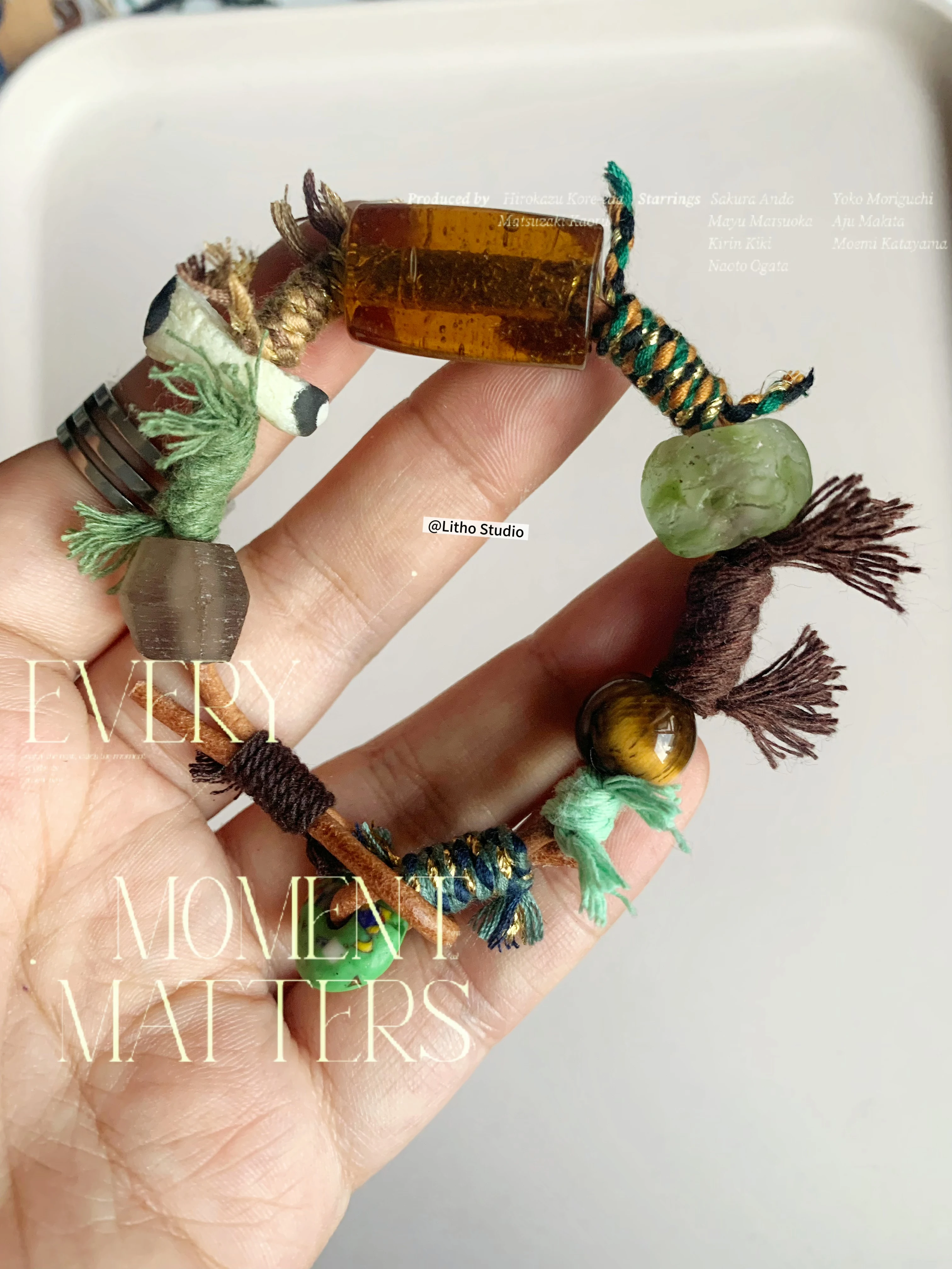 Boho Vintage Green Brown Leather Bracelet Handmade Woven Rope African Glass Beads Tribal Jewelry Unique Fashion Accessory Gift