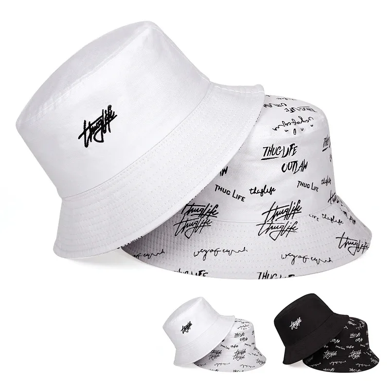 Unisex Double Sided Wearable Thugufe Embroidery Personality Bucket Hats Fishermen Caps Outdoor Casual Cap Sunscreen Hat