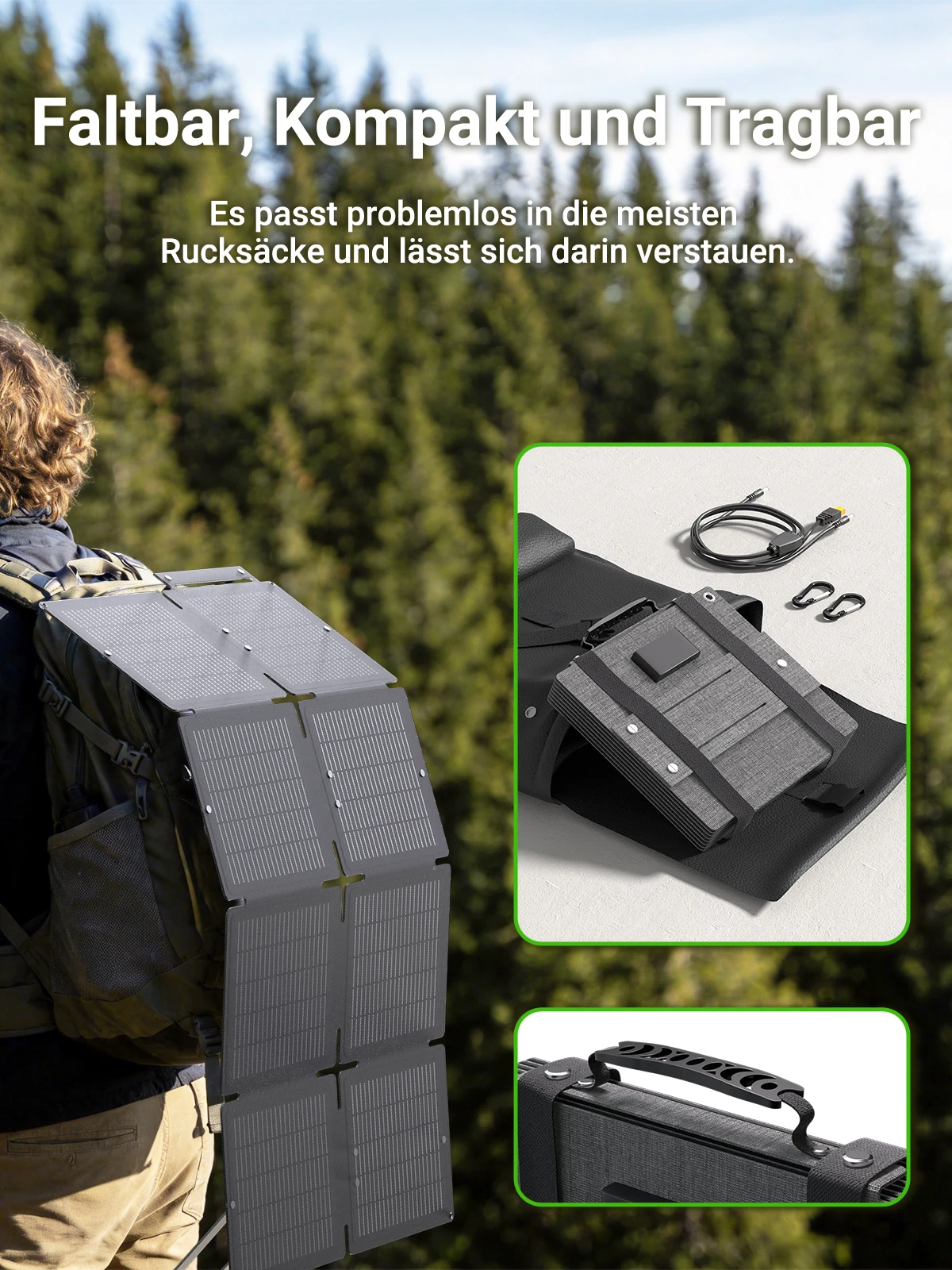 LIONSHEE 60W Faltbares Solarpanel Tragbares Solar Ladegerät IP67 Wasserdicht 3 Ausgänge USB-C USB-A DC PV Ladestation für Camping Wandern Handy Powerbank Balkon Solar System Outdoor Reise