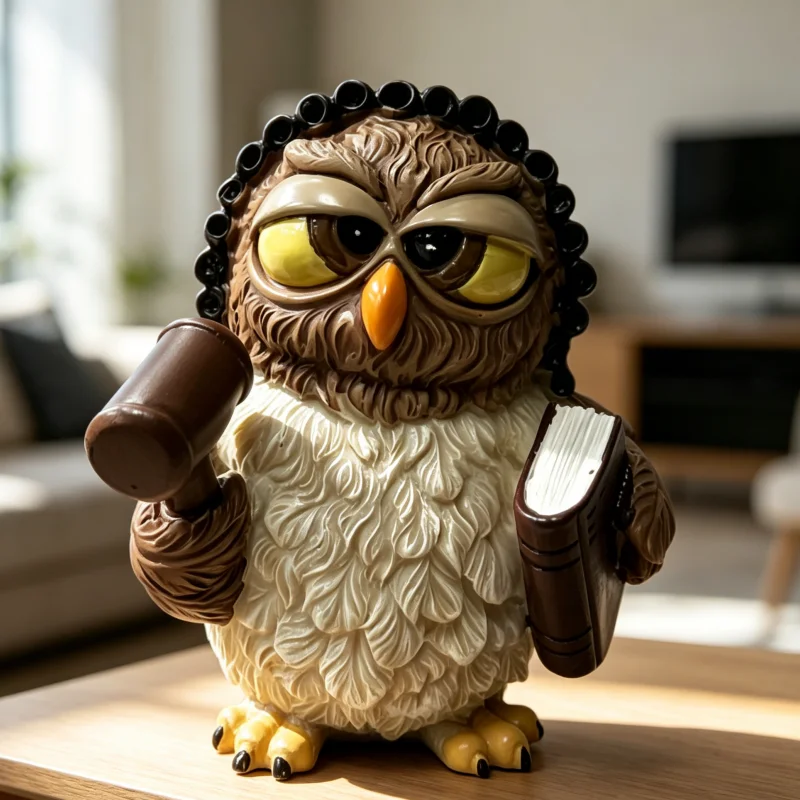 Judge Owl Resin Figurine, Brown & White, Lawyer Owl Statue, Home & Office Decor