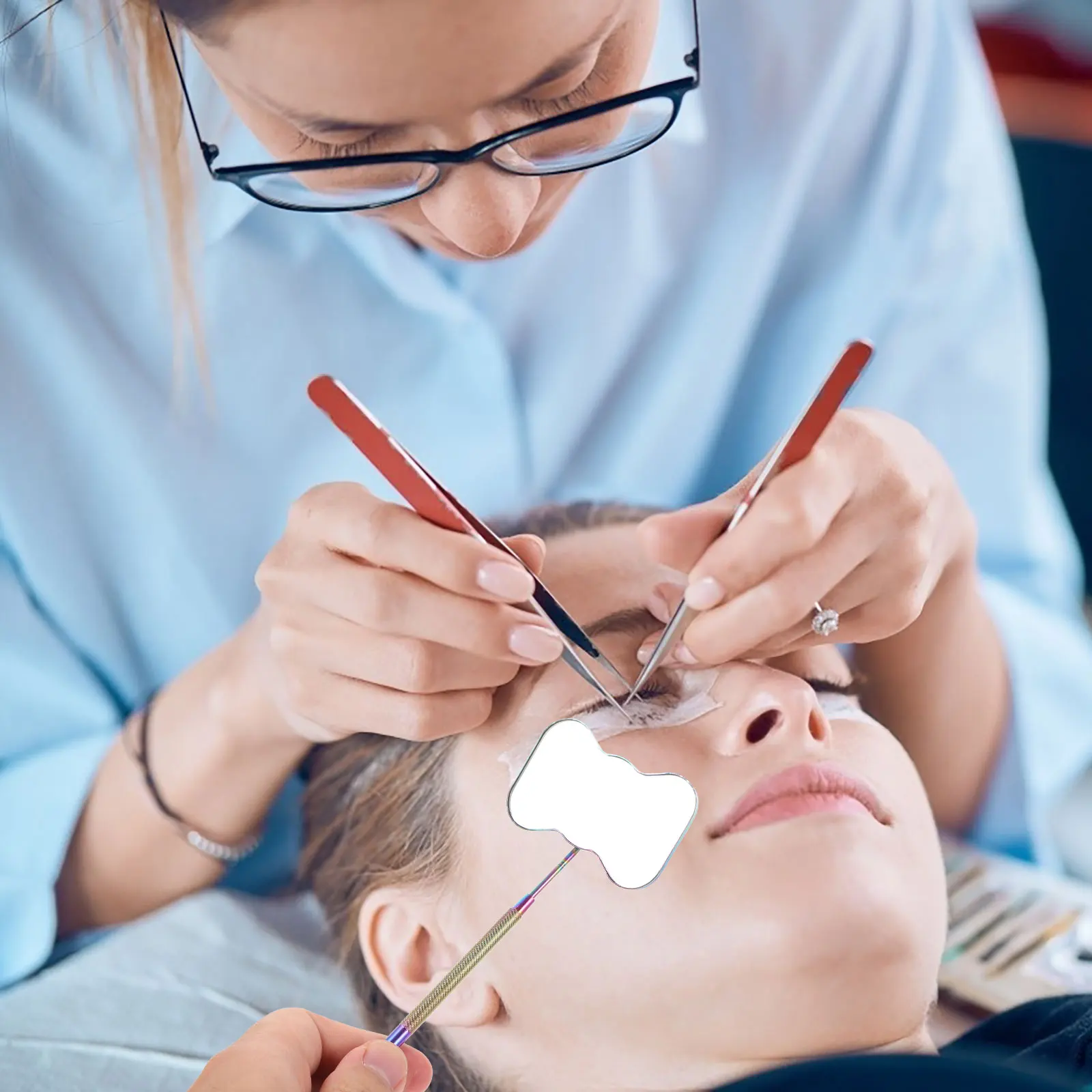 Accessoires d'extension de miroir de cils Anti-buée, papillon portatif en acier inoxydable pour le maquillage