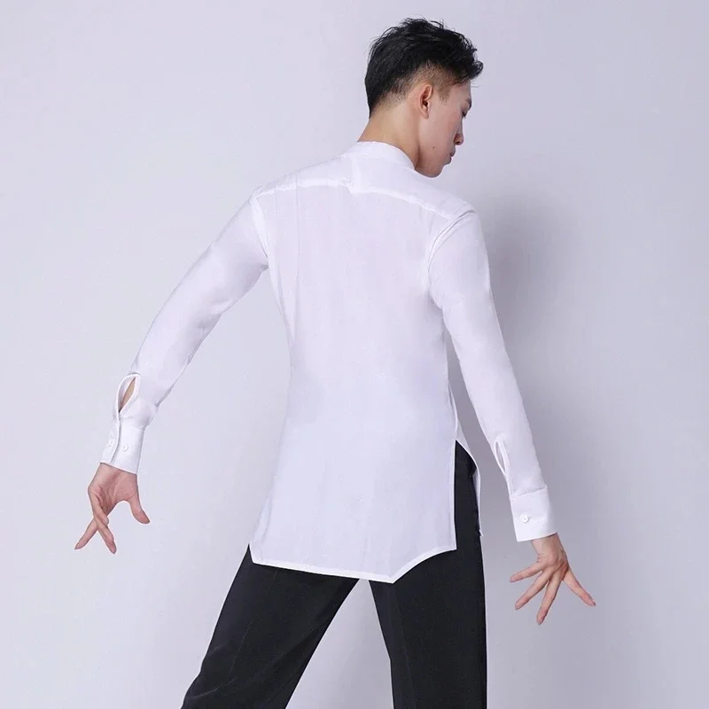 Adult Man Latin Dance Shirt Tops Boy Standard Ballroom Dancing Practice Clothes Salsa Waltz Tango Samba Dance Shirt Costumes