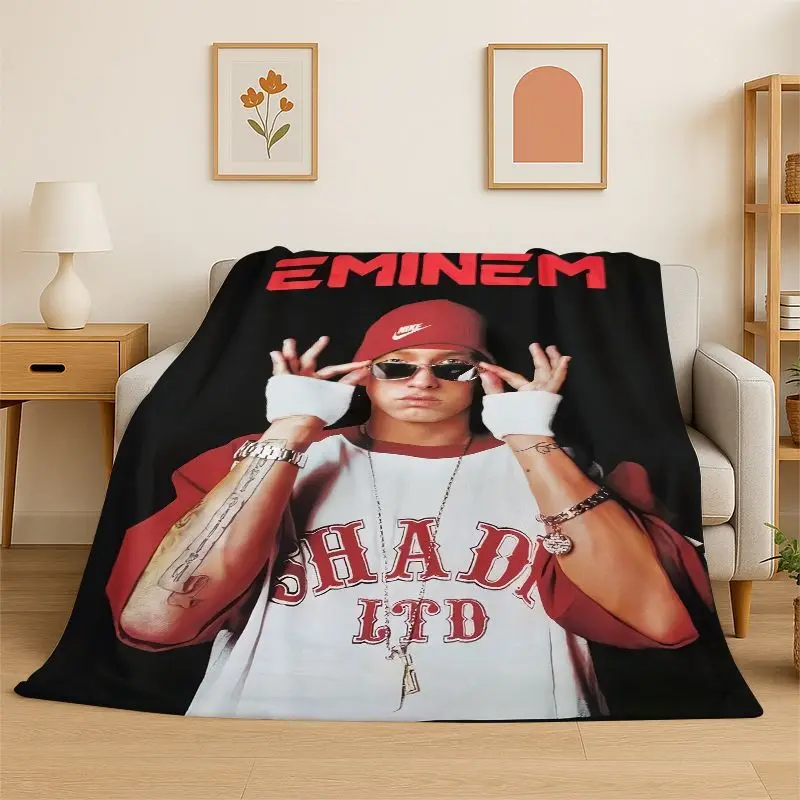 HD Rapper Eminem Tupac 2pac Hip Hop Rap God Flannel Blanket Soft Warm Throw Blanket for Bedroom Living Room Bed Travel Picnic