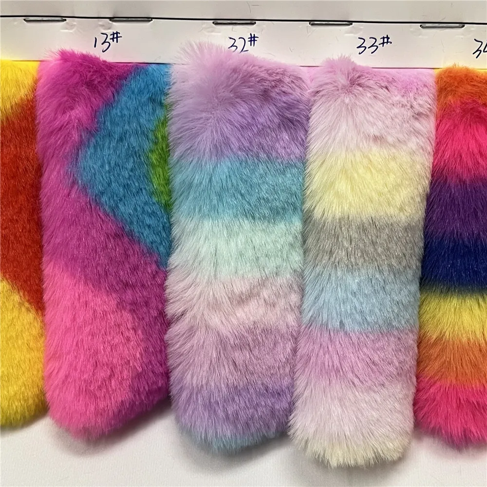 Artificial Rabbit Hair Color Strip 160x90cm Polyester Fiber Non Elastic Sewing Short Plush Mink Leather Fabric DIY Clothing