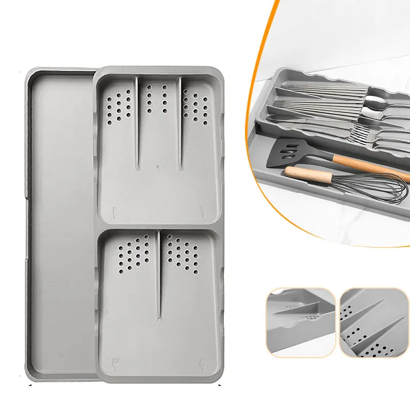 Silverware Drawer Organizer Expandable Utensil Organizer Kitchen Drawers Adjustable Cutlery Flatware Tray Spoons Forks Dividers