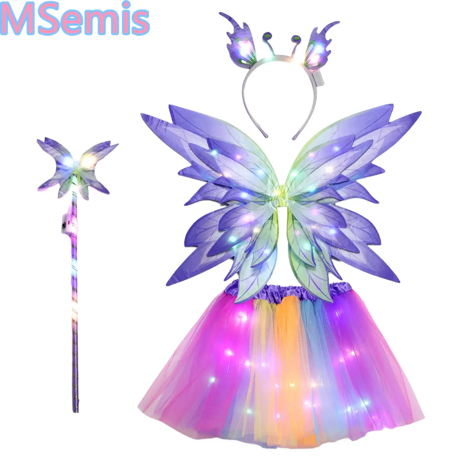 

Kids Halloween Flower Fairy Gradient Wings Asymmetrical Double Layers Elf Wings Elastic Bands Wings for Festivals