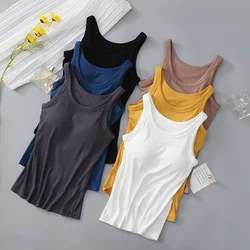 New Summer Women's Vest Tops Modal Underwear with Built In Bra Neck Vest Padded Slim Fit Tank Tops Sexy Shirts Feminino Lingerie