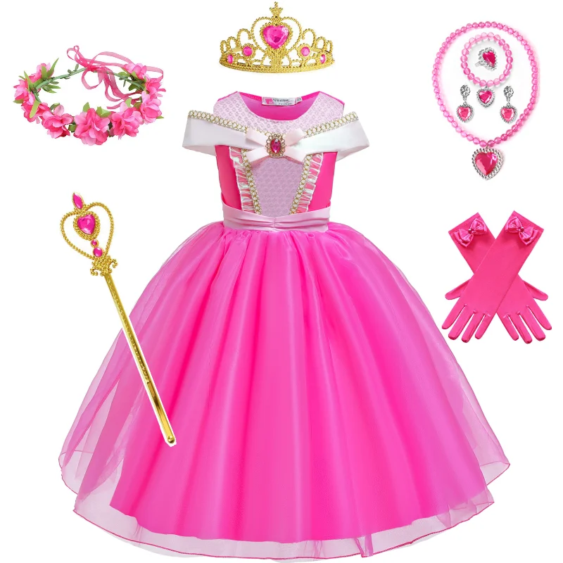 

Girls Princess Cosplay Sleeping Beauty Aurora Costume Kids Halloween Carnival Birthday Party Pink Dresses Children Belle Clothes