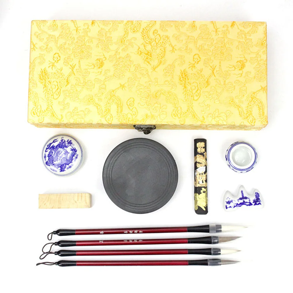 1 conjunto de pincel de caligrafia chinesa, bastão de tinta, pedra de tinta, quatro tesouros, acessórios de escrita, presente tradicional para iniciantes