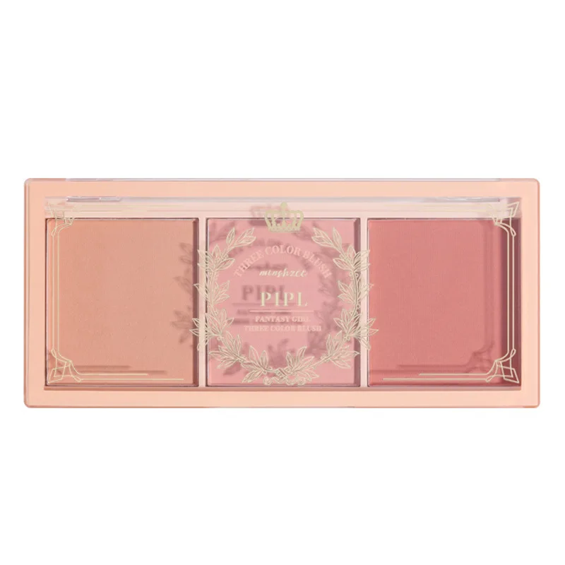 Blush a tre colori Resa cromatica naturale Polvere delicata non volante Trucco viso naturale Matte Peach Rouge Contour Shadow Palette