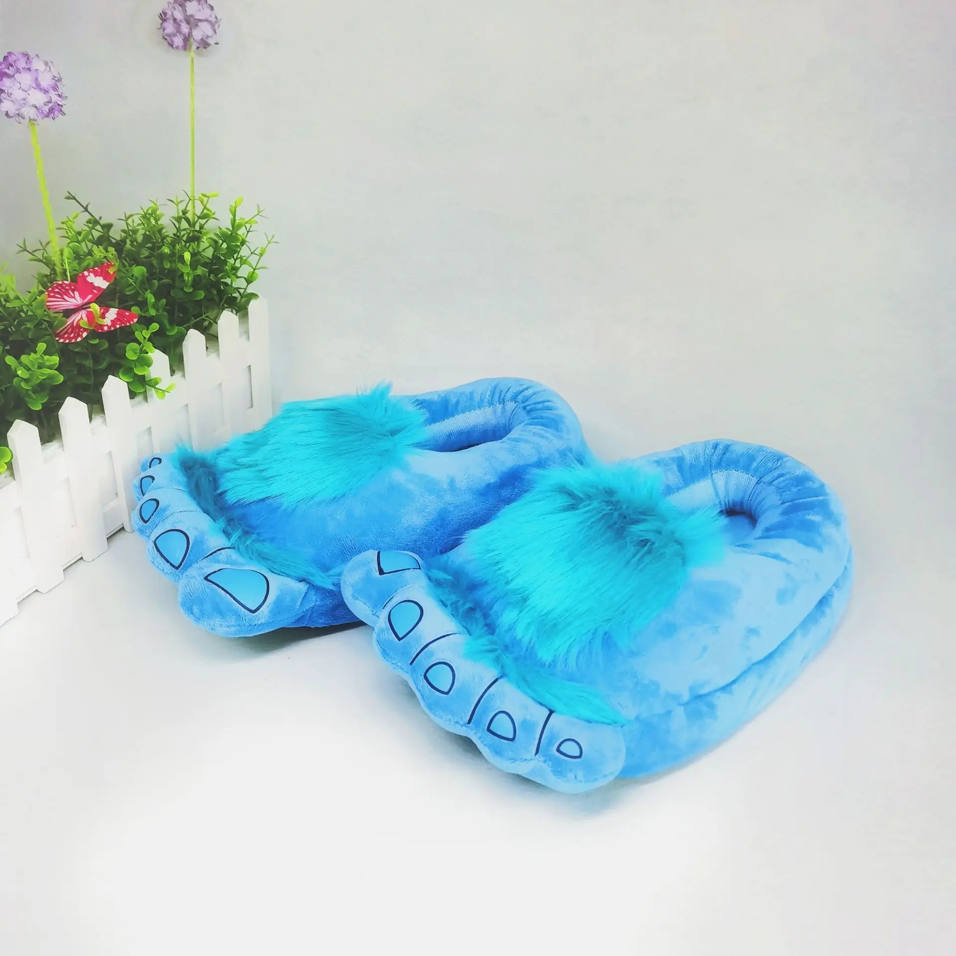 

Chunky wild fur slippers unsiex men women slip on fur slides home non-slip warm winter fur booties