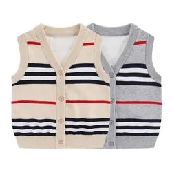 Children Clothes Winter Warm Vests Top 2-8Y Boy Sleeveless Sweaters V-Neck Knitted Kids Spring Autumn Cardigan Baby Boys Sweater