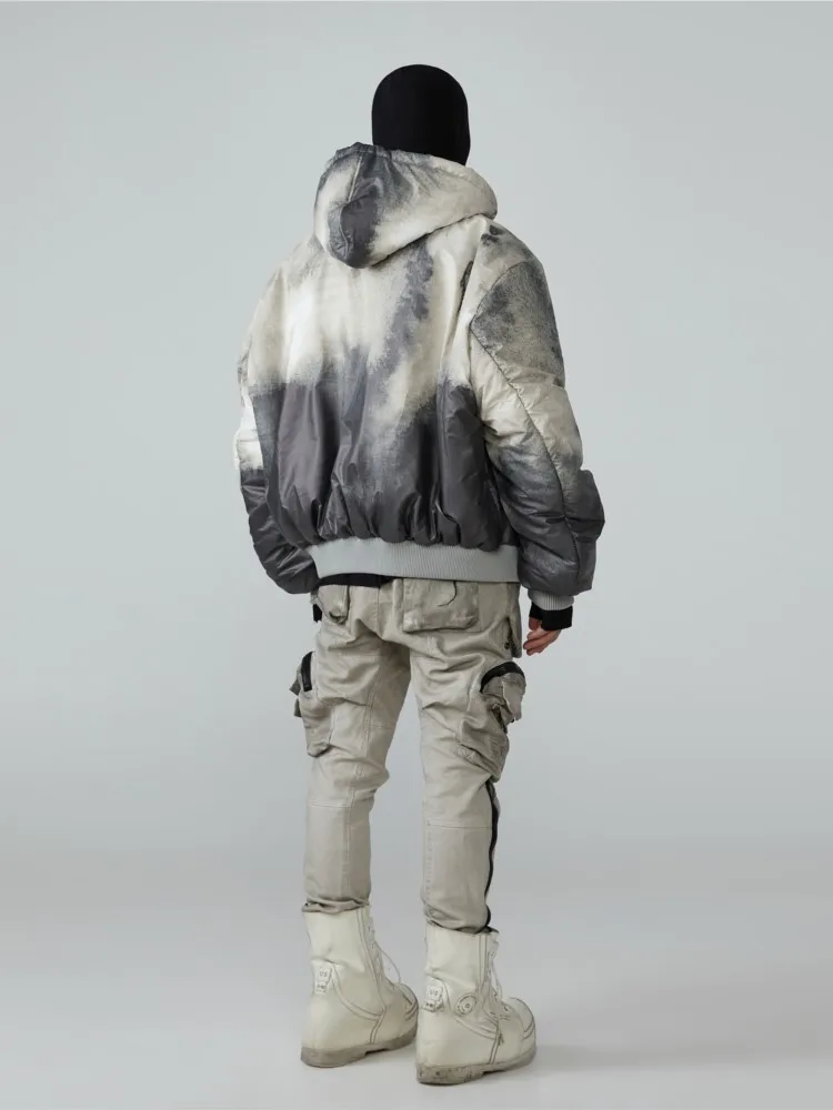 Dark Avant-Garde Style Wasteland Clothes Tie-dye Silhouette Padded Jacket Thickened Warm Winter Loose Coat Men With Hat