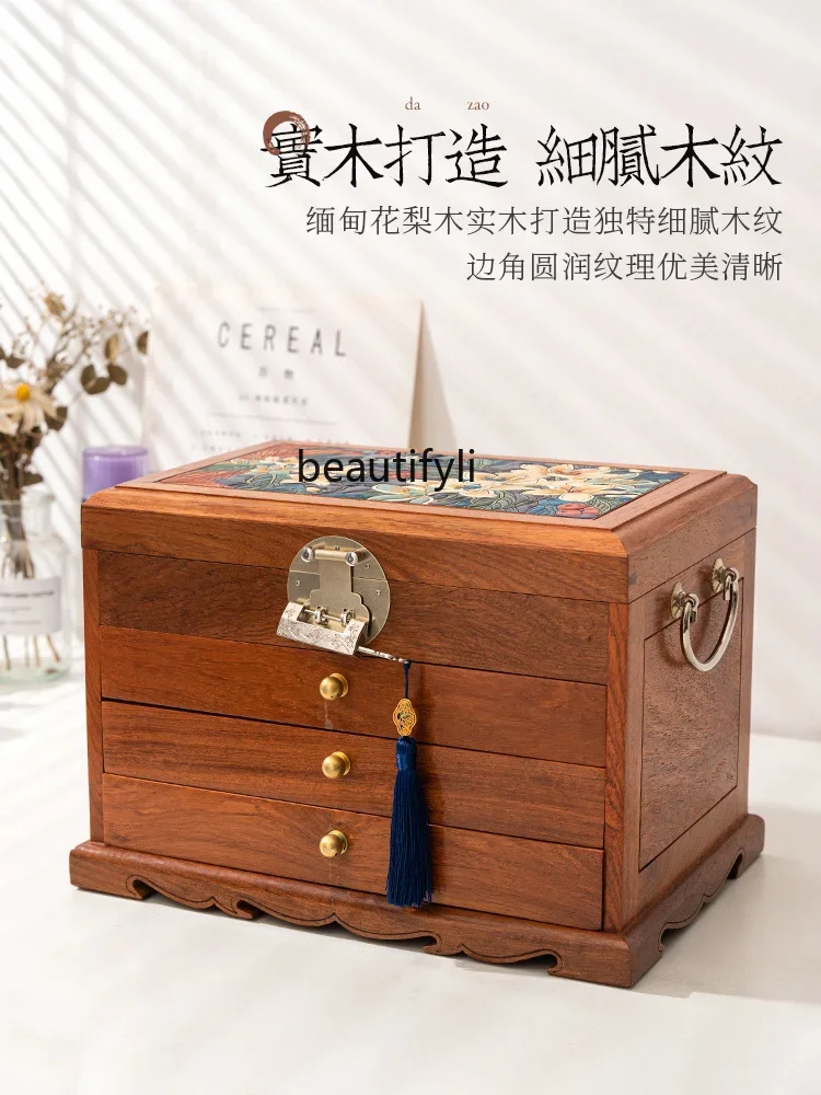 Rosewood Jewelry Box Solid Wood Large Capacity Wedding Three Gold Jewelry Chinese Style Storage Box