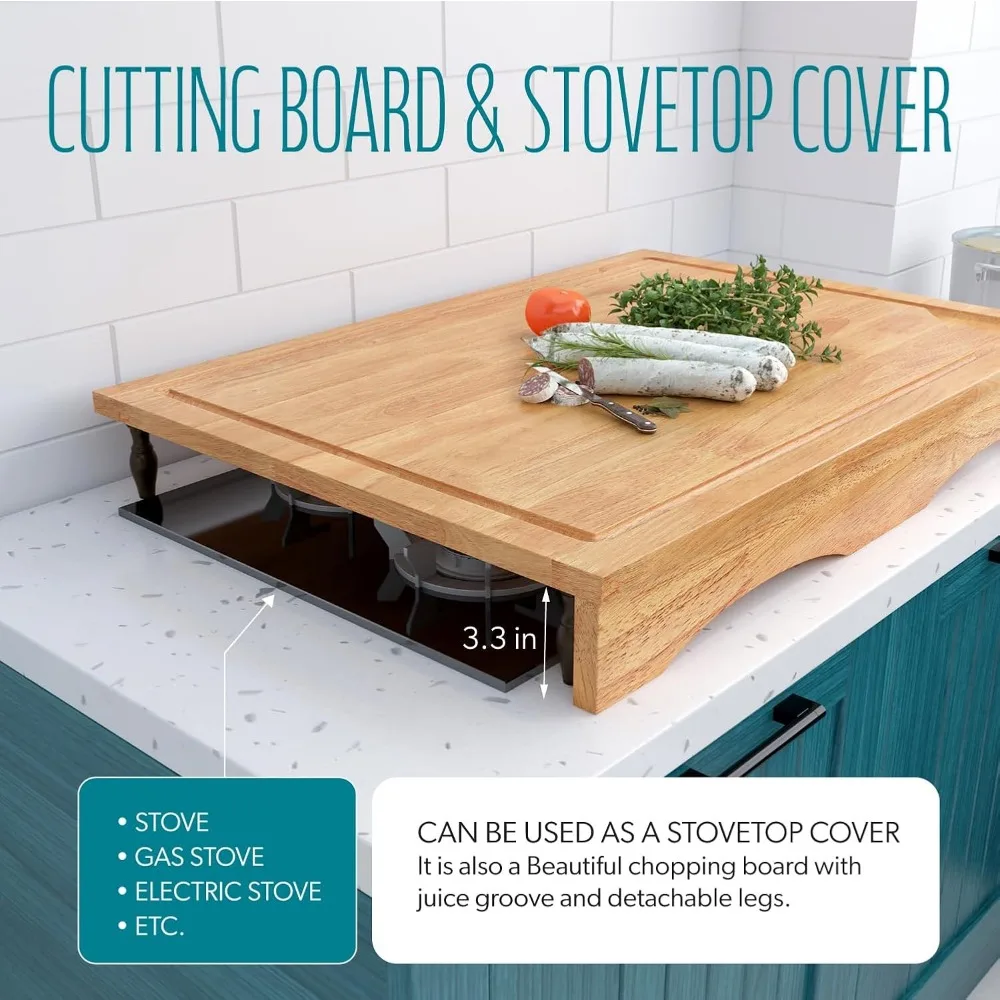 Talenan dan Penutup Kompor 2-in-1 dari Kayu Solid Ekstra Besar - Talenan di Atas Wastafel dan Pelindung Kompor Gas untuk Dapur