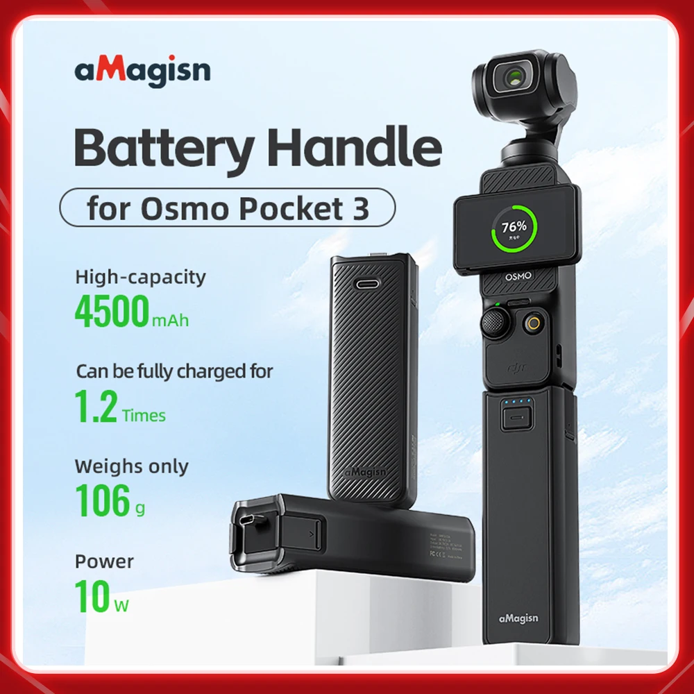 aMagisn Battery Handle 4500mAh for DJI Osmo Pocket 3 Smartphone Camera Charger Handheld Power Bank Charging Type-C Interface