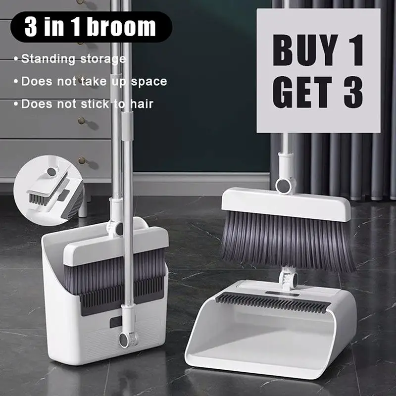 Dustpan Set 3-in-1 Folding Multi-surface Cleaning with Strong Bristles Compact Floor Brush Carpet Hard Floor Gift
