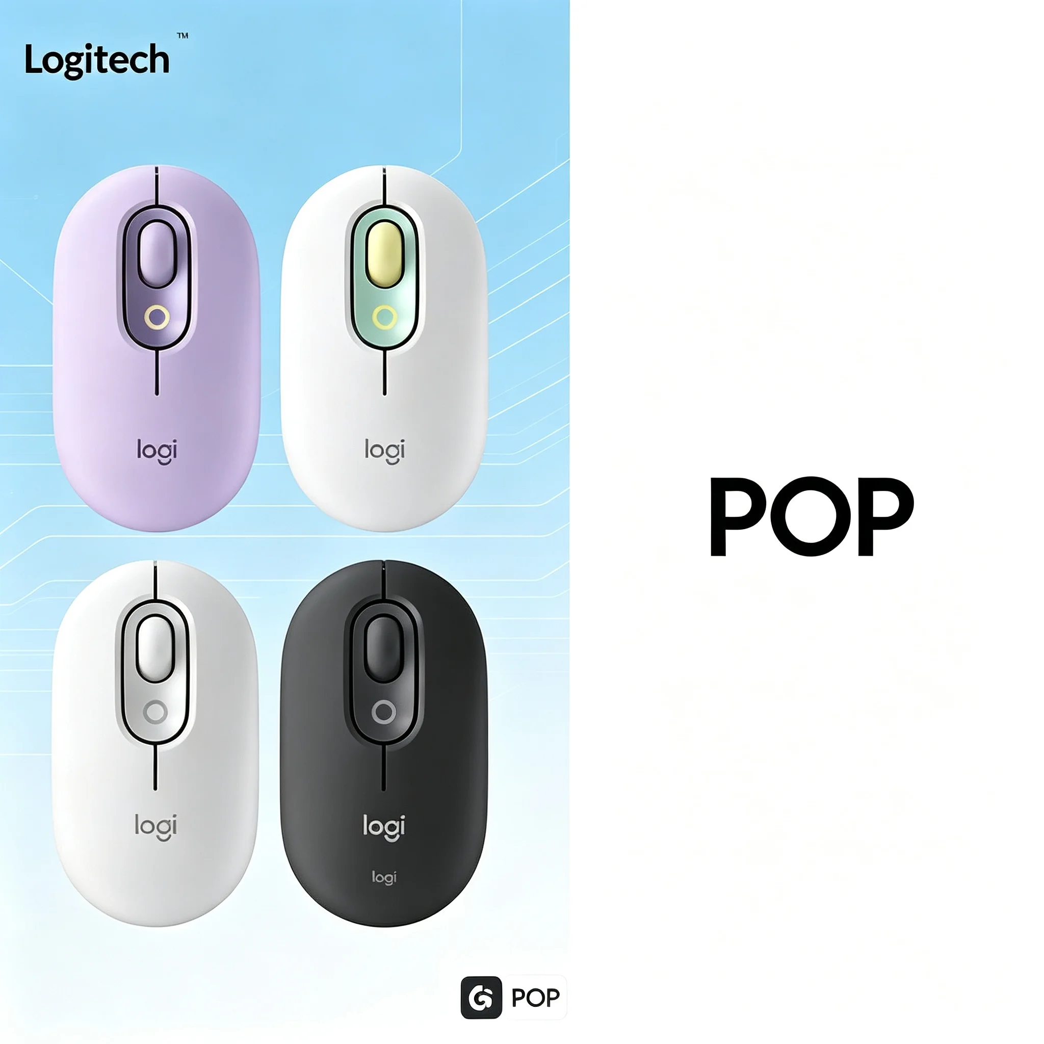 Logitech POP Mouse Bluetooth Wireless Mouse Ergonomic Oval Shape Silent Mice