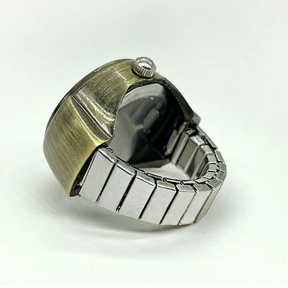 Versatile Vintage Finger Watch Alloy Elastic Strap Ring Watch Punk Style Digital Display Mini Watch for Men and Women