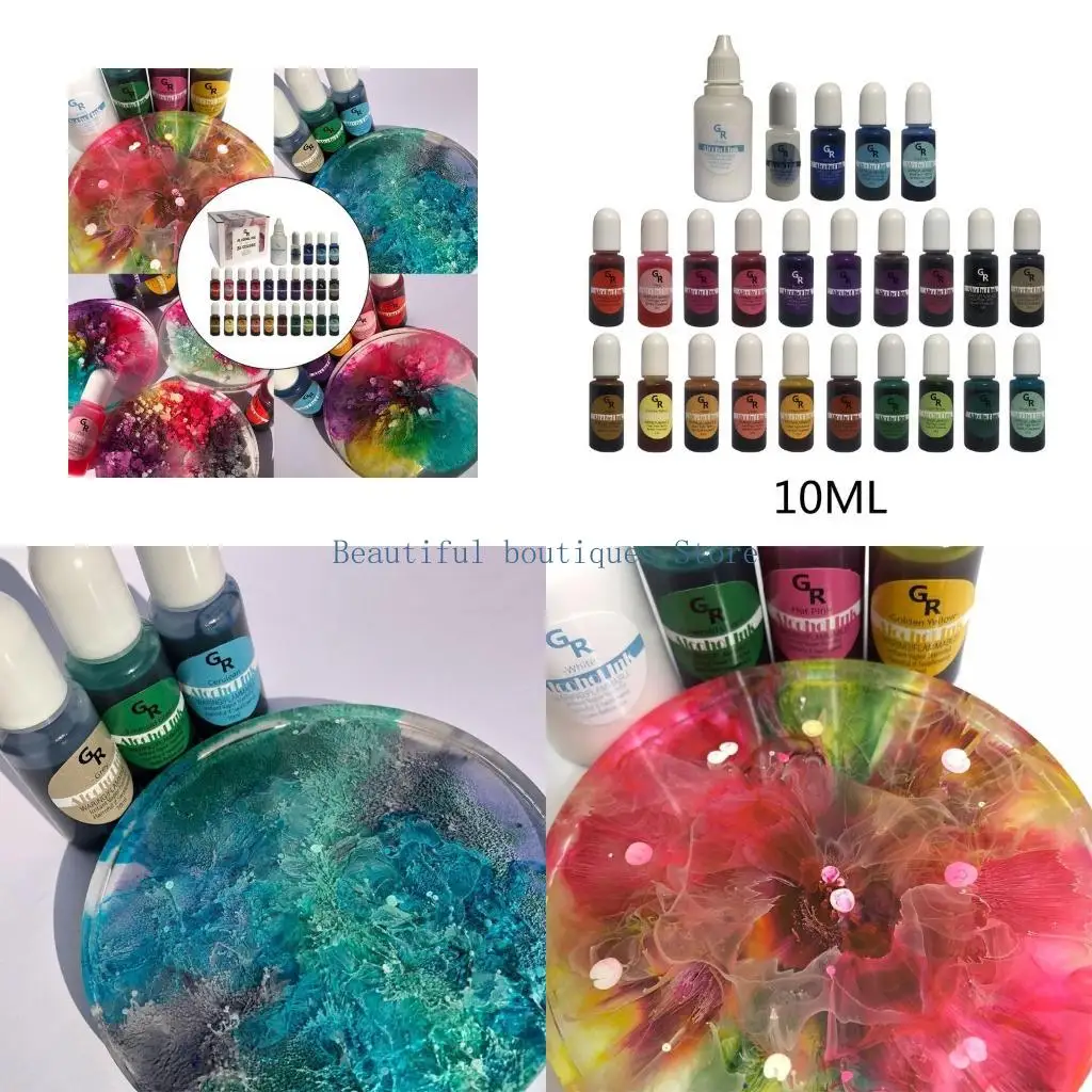 

U4LF 25 Colors Art Ink Alcohol Resin Pigment Kit Liquid Resin Colorant Dye Ink Diffusion for UV Resin Coloring Concentrated