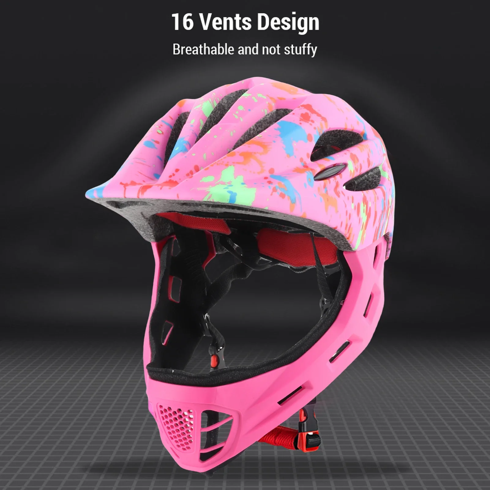 16 Vents Kids Bike Helmet LED Tail Light Adjustable Fit Detachable Chin Strap Breathable Lightweight Full Face Bicycle Helmet view 3