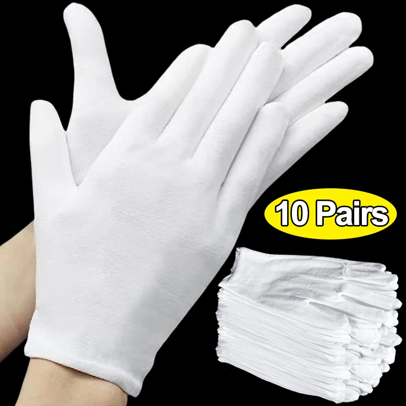 1/10Pairs Nylon Gloves Work Protective Elastic Gloves Jewelry Silver Inspection Gloves Household Cleaning Tools Garden Supplies