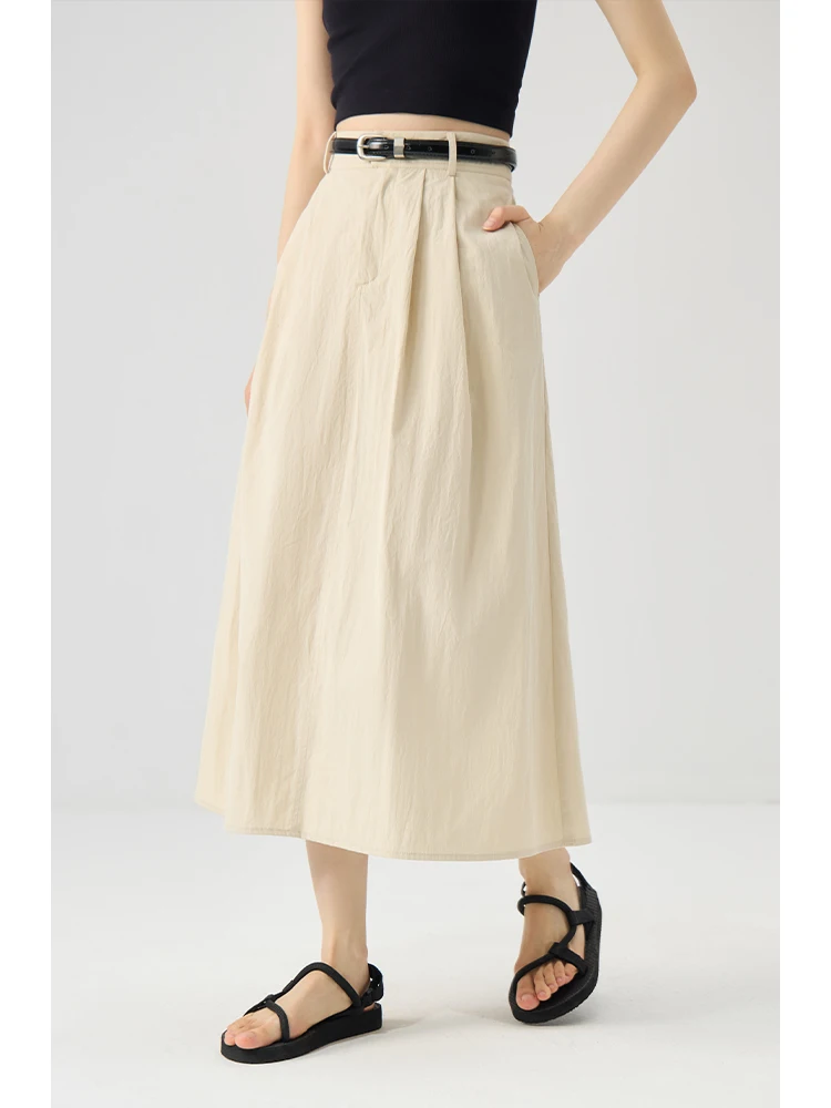 ZIQIAO High Waist A-line Drape Skirt For Women 2024 Summer New Elegant Versatile Casual Female Slim Mid-length Skirt 24ZQ92365