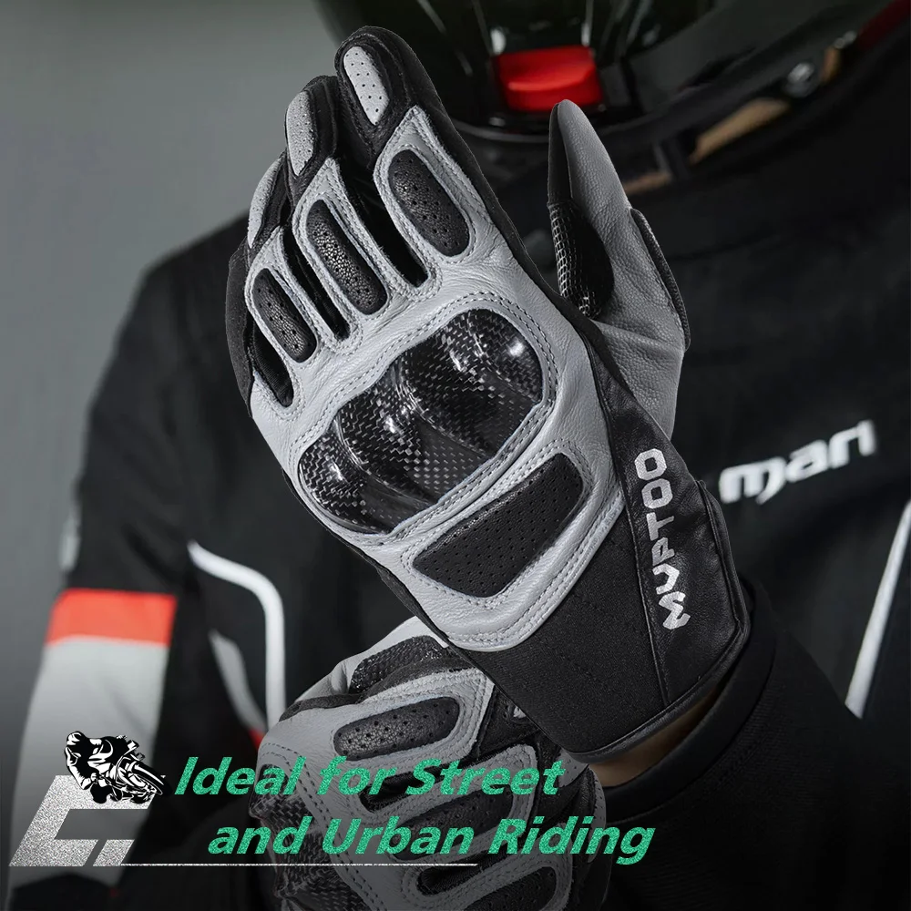 Genuine Leather Cycling Gloves Touch Screen Breathable Carbon Fibre Protective Shell Bike MTB Sports Full Finger Glove Men Women