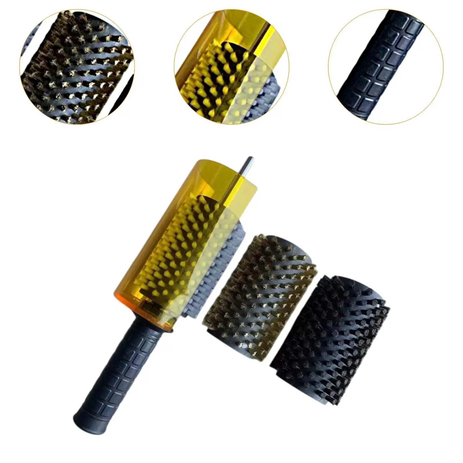 Snowboard Wax Brush Kit with Axle Handle Cover Nylon Brass Horsehair Professional Roller Brush Ski Waxing Brushes Ski Brush Set