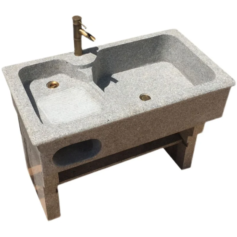 Piscina de lavandería de piedra, piscina de fregona, piscina de lavandería de mármol exterior integrada con tabla de frotamiento para patio