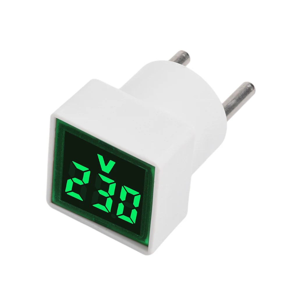 AC220V Voltage Meter 30mm Square Voltmeter LED Digital Display Voltage Tester EU Plug Voltmeter Indicator Measure Range: 50-500V