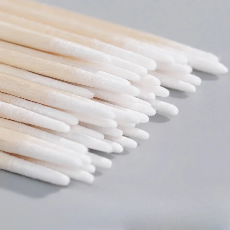 100/300/500 個使い捨て超小型綿棒ブラシ糸くずの出ないマイクロウッドメイクブラシまつげエクステンション接着剤除去ツール