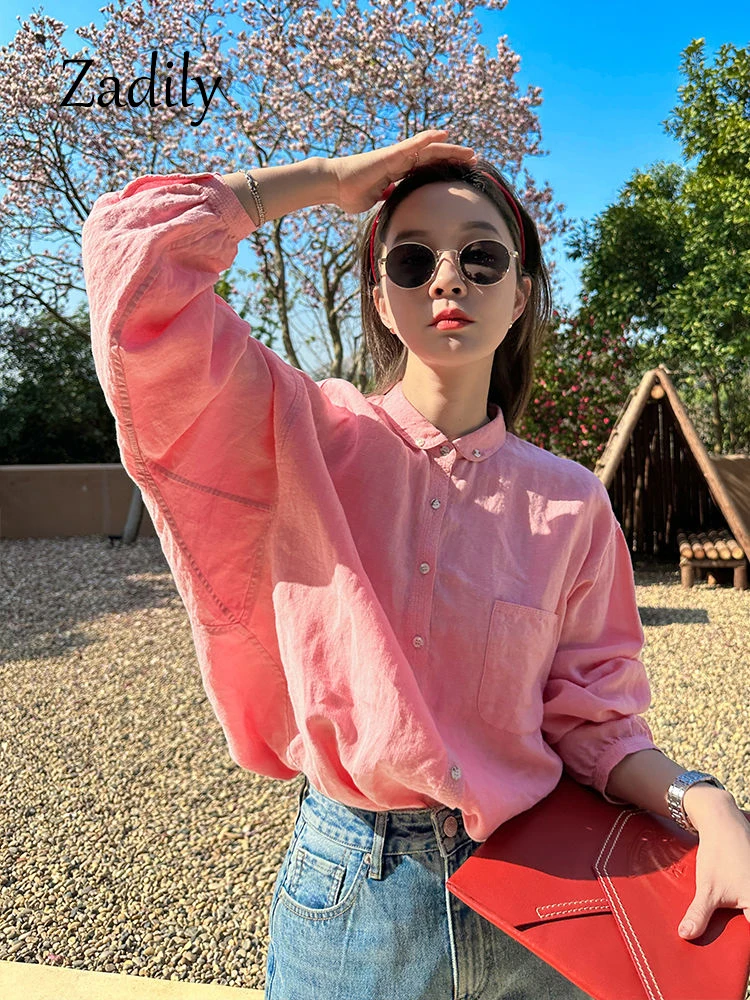 Zadily 2023 Summer Casual Long Sleeve Women\'s linen Shirt Korea Style Loose Button Up Ladies Blouse Female Daily Clothing Tops